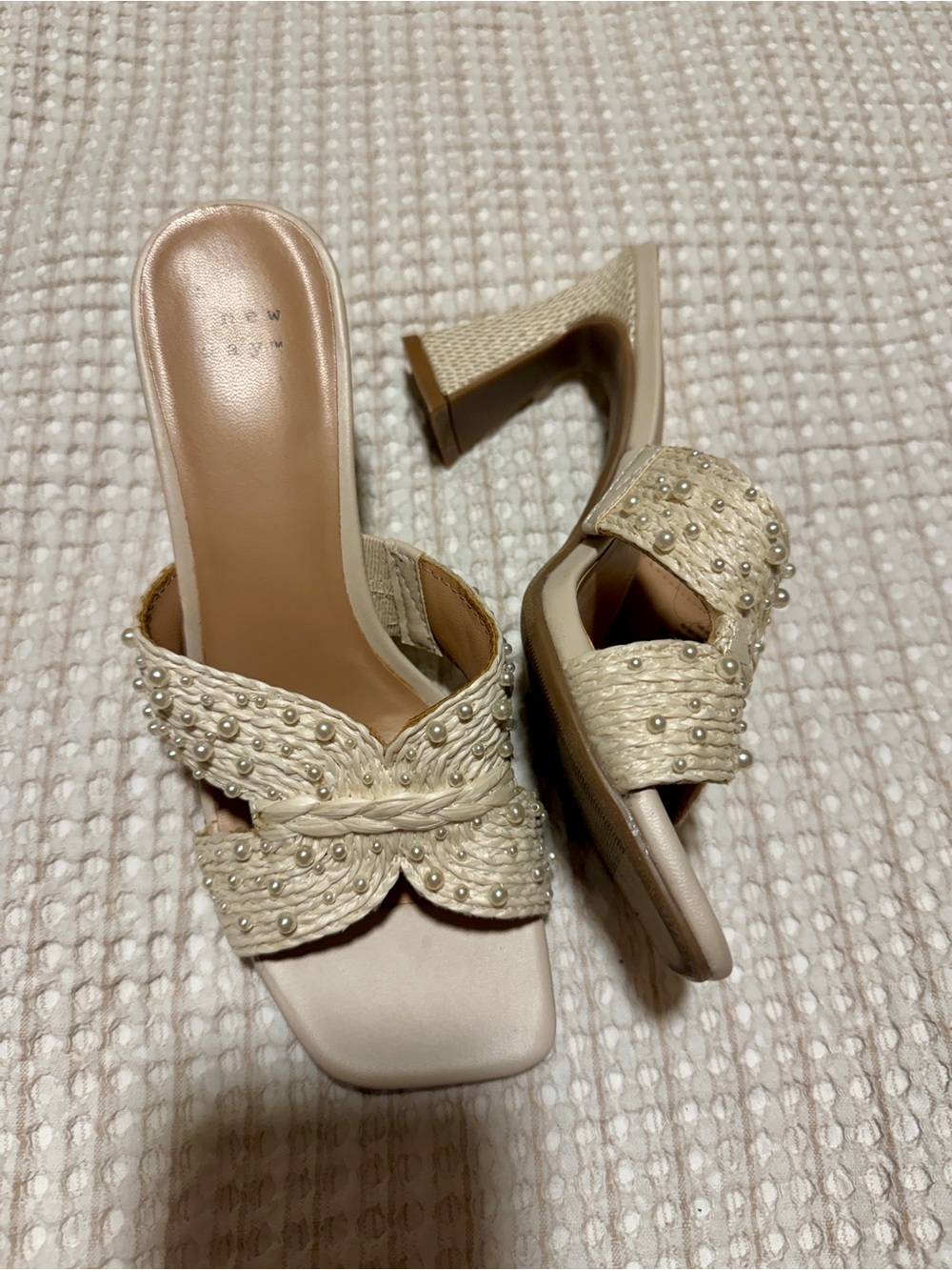 a new day Pearl-Embellished Cream Braided Mule Heels - Picture 1 of 1
